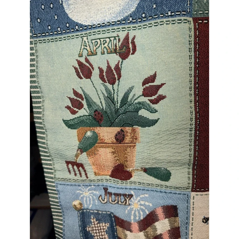 Vintage Heartland 12 Month Seasons Tapestry Wall Hanging w/ Wood Rod